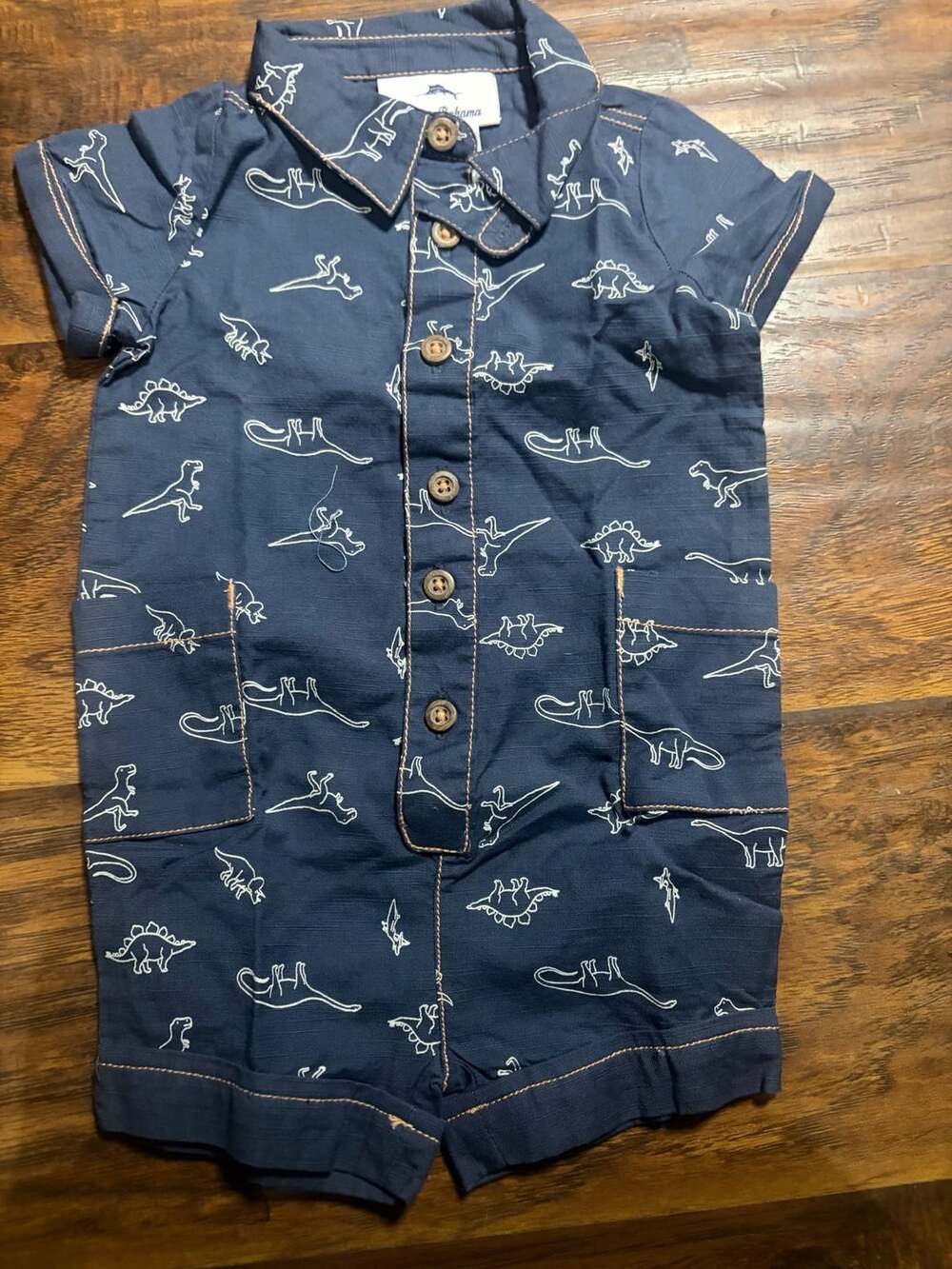 Tommy Bahama Dinosaur Romper Size 3-6M Blue Cotton
